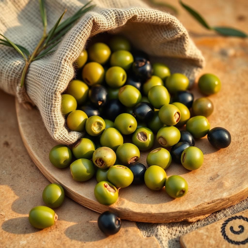 Freshly harvested green and black olives